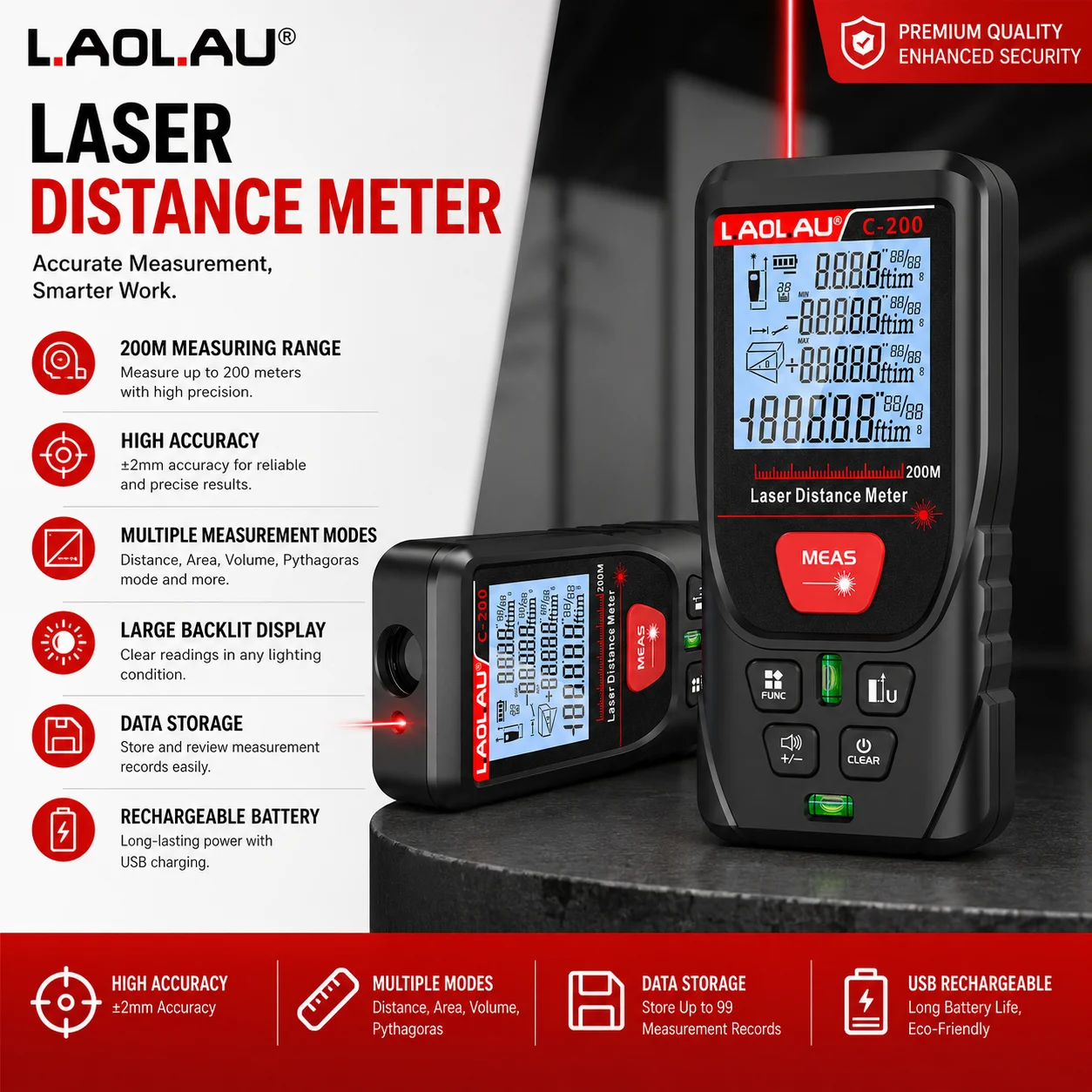 Power Tools Green - Цифровой лазерный дальномер LAOLAU с красным/зеленым