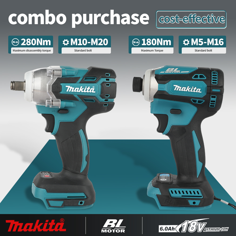 Power Tools Impact Wrench - Бесщеточный комбинированный набор Makita DTW285+DTD171: ударный