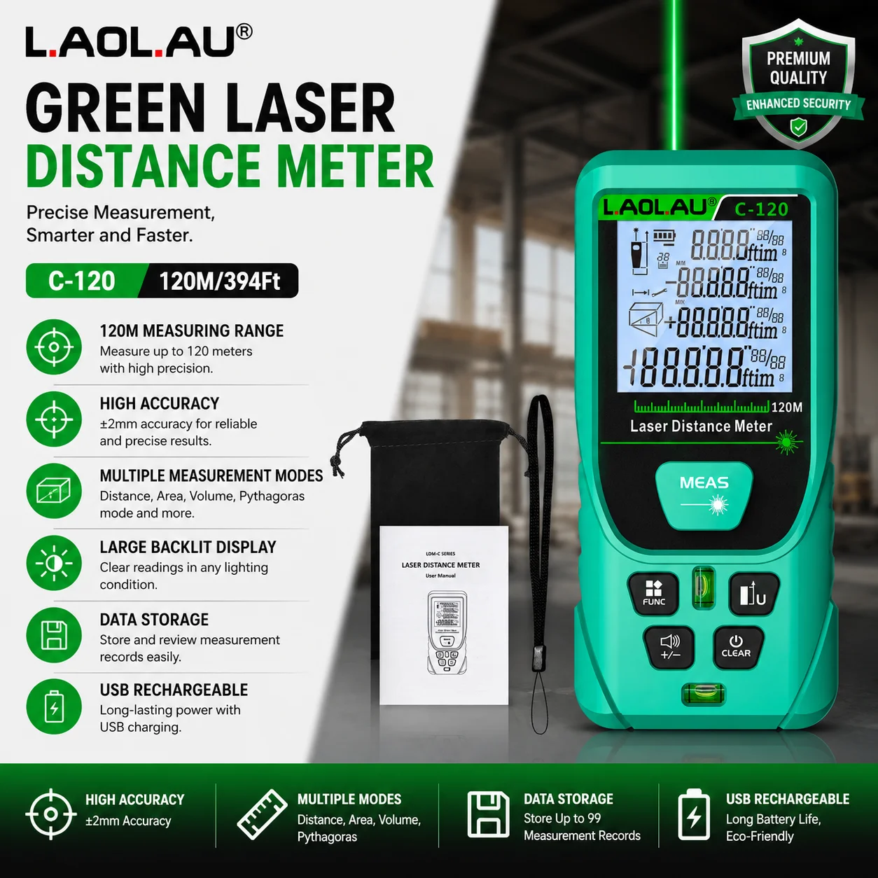 Цифровой лазерный дальномер LA – обзор и цена Power Tools Green